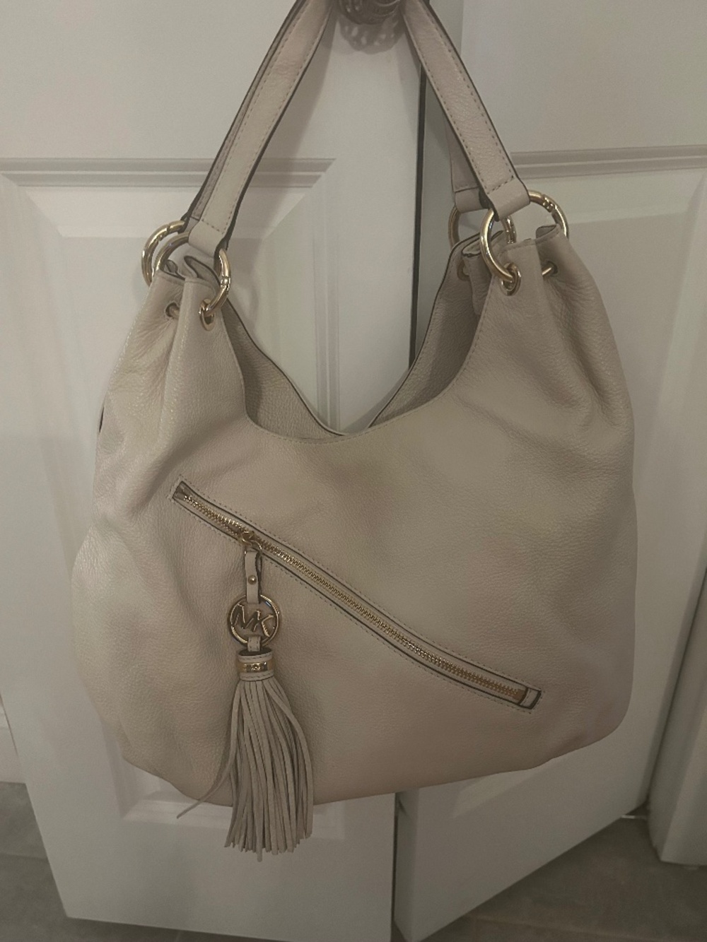 Michael Kors large white hobo leather handbag